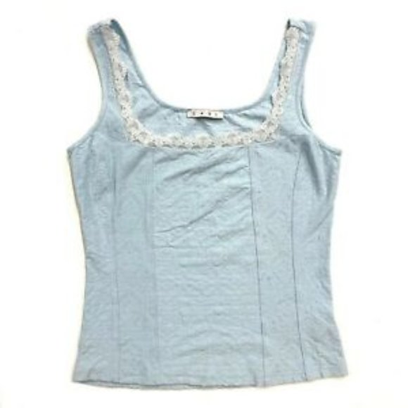 CAbi Tops - CAbi Light Blue Crop Tank Top Lace Trim Size M